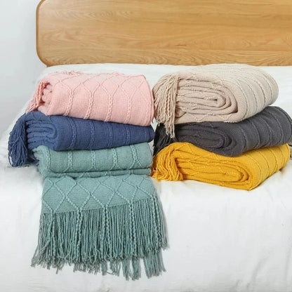 Large Knitted Pompom Throw - Boho Style Statement
