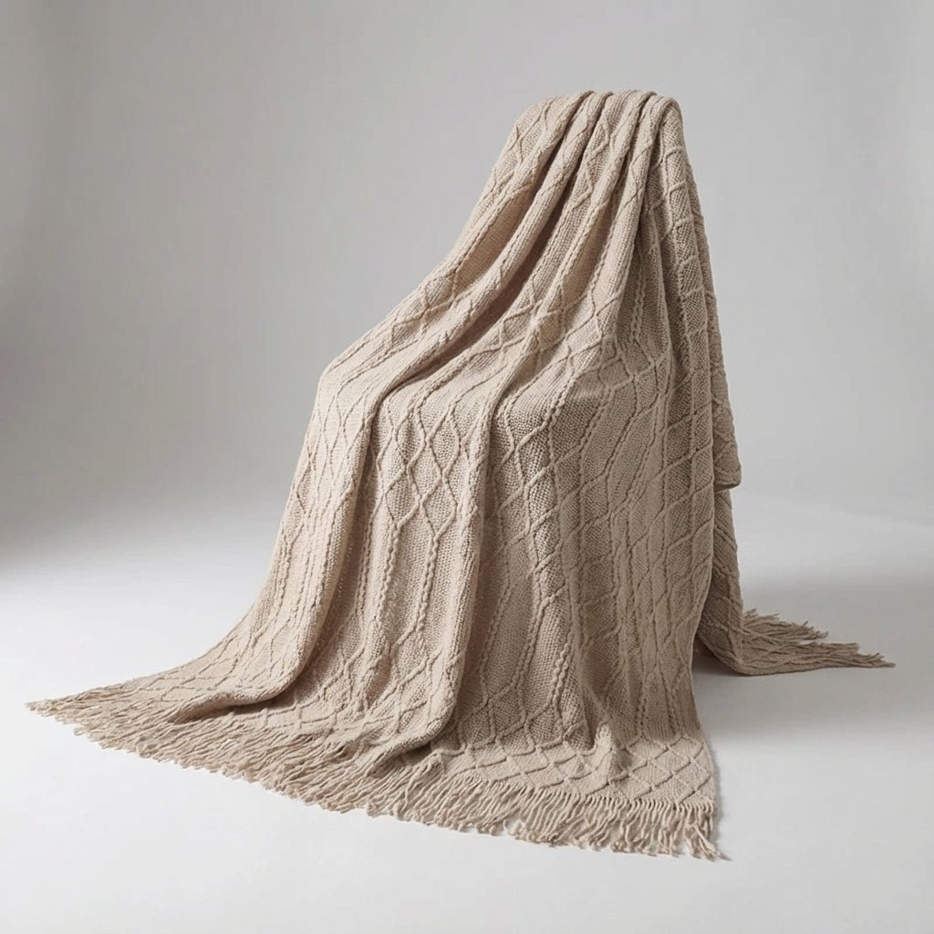 Large Knitted Pompom Throw - Boho Style Statement