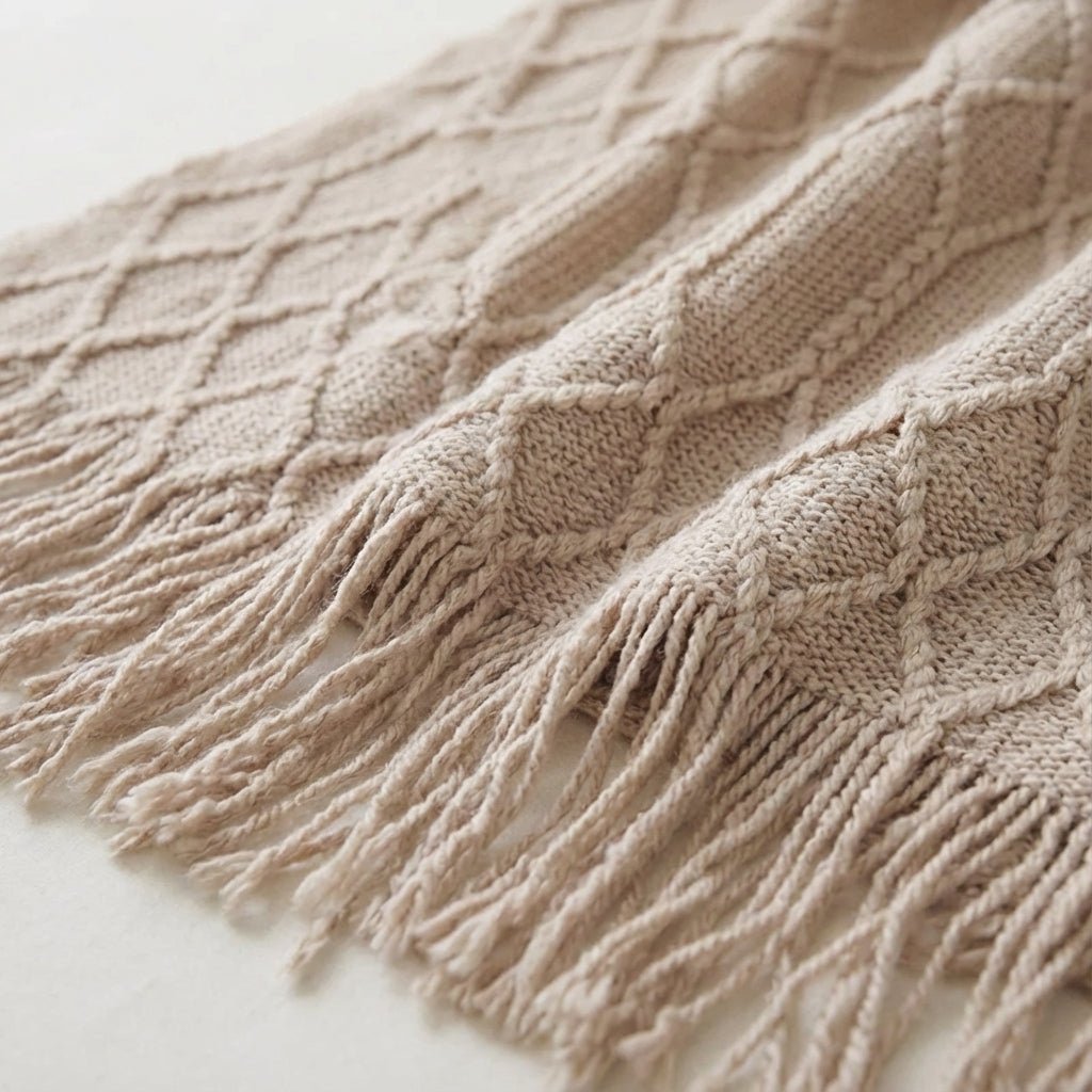 Large Knitted Pompom Throw - Boho Style Statement