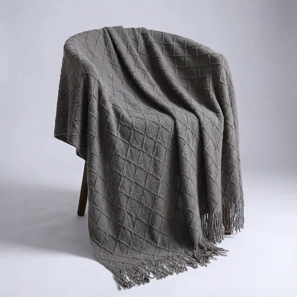 Large Knitted Pompom Throw - Boho Style Statement