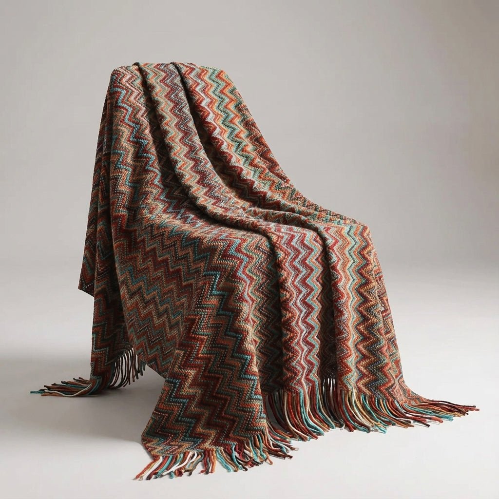 Knitted Boho Striped Throw - Colourful Artisan Sofa Style