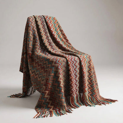 Knitted Boho Striped Throw - Colourful Artisan Sofa Style