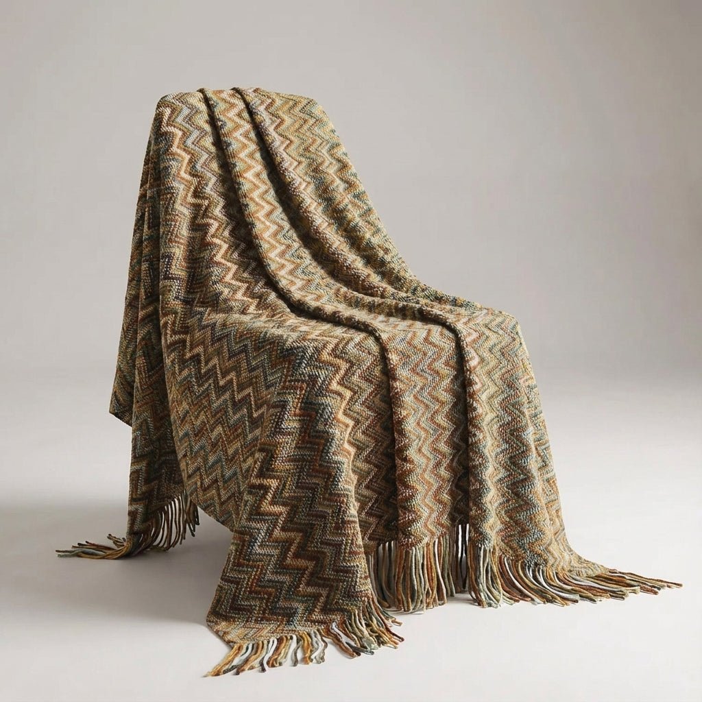 Knitted Boho Striped Throw - Colourful Artisan Sofa Style