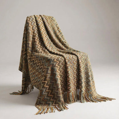 Knitted Boho Striped Throw - Colourful Artisan Sofa Style