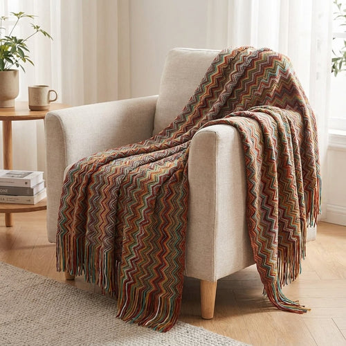 Knitted Boho Striped Throw - Colourful Artisan Sofa Style