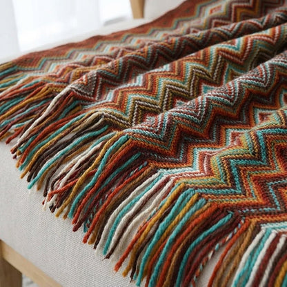 Knitted Boho Striped Throw - Colourful Artisan Sofa Style