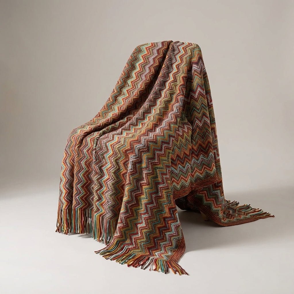 Knitted Boho Striped Throw - Colourful Artisan Sofa Style