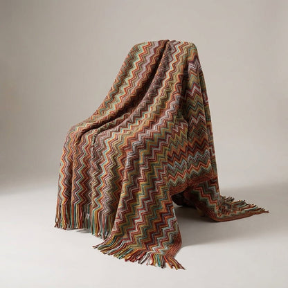 Knitted Boho Striped Throw - Colourful Artisan Sofa Style