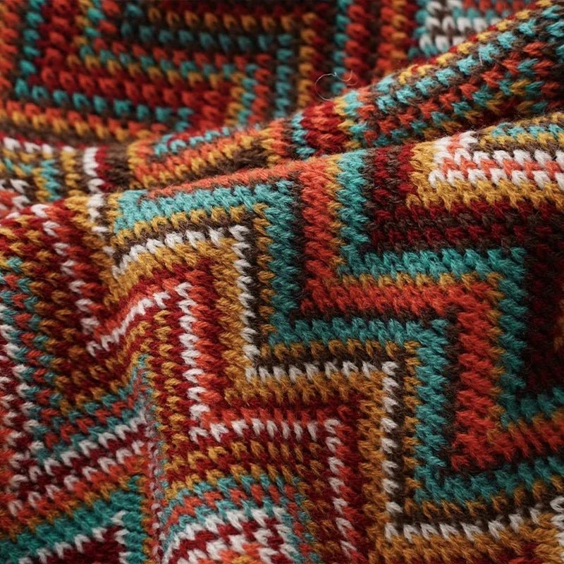 Knitted Boho Striped Throw - Colourful Artisan Sofa Style
