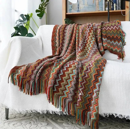 Knitted Boho Striped Throw - Colourful Artisan Sofa Style