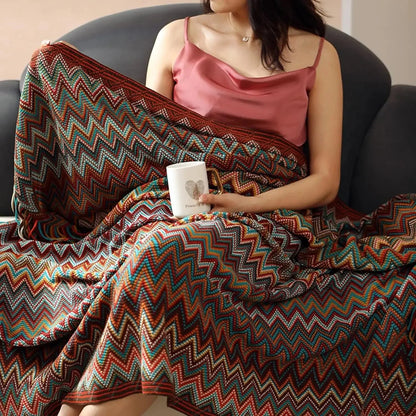 Knitted Boho Striped Throw - Colourful Artisan Sofa Style