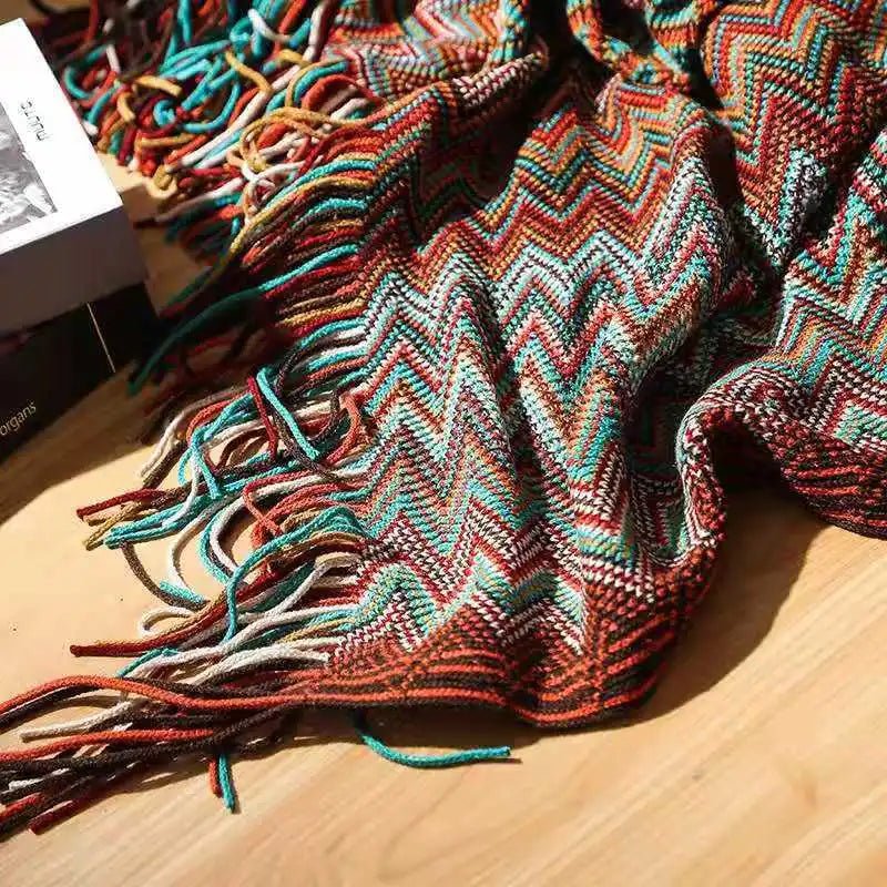 Knitted Boho Striped Throw - Colourful Artisan Sofa Style