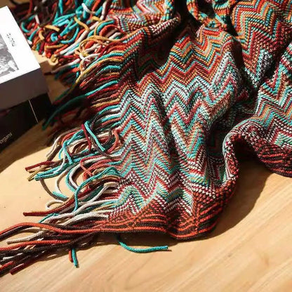 Knitted Boho Striped Throw - Colourful Artisan Sofa Style