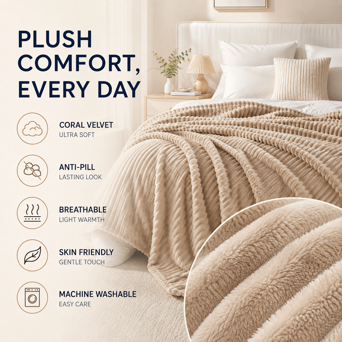 Coral Velvet Thick Throw - Home Winter & Autumn Warmth