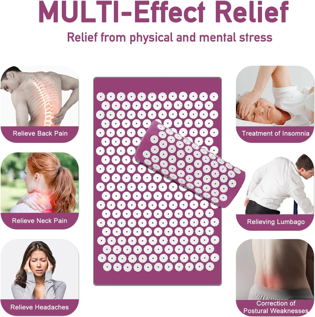 Set Tapis d'Acupression et Oreiller — Soulagement du Dos et Réduction du Stress