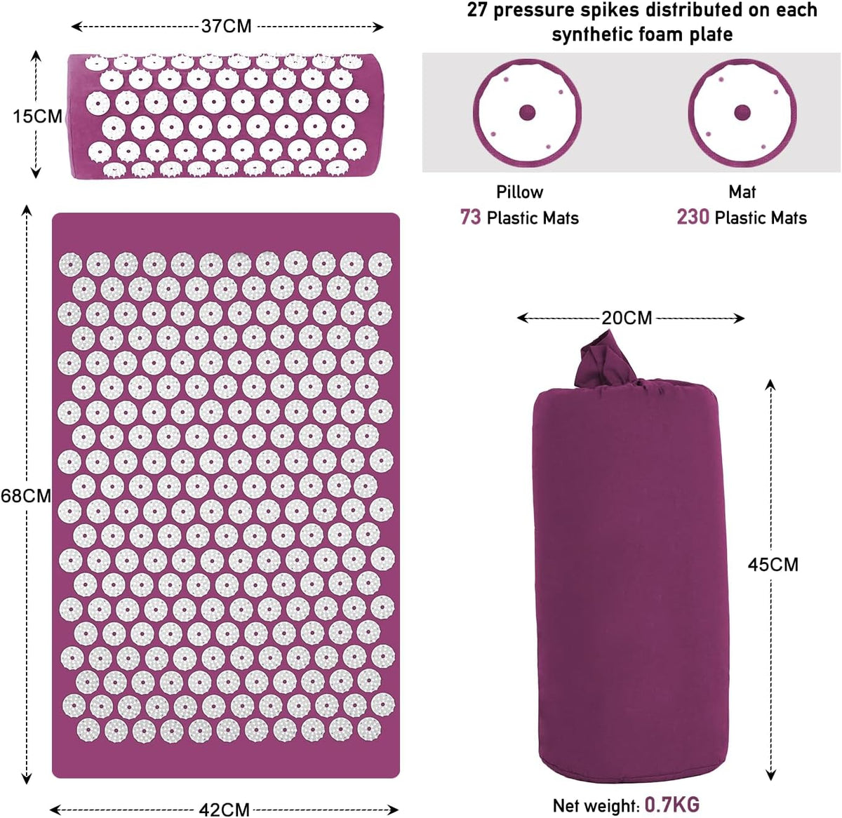 Set Tapis d'Acupression et Oreiller — Soulagement du Dos et Réduction du Stress
