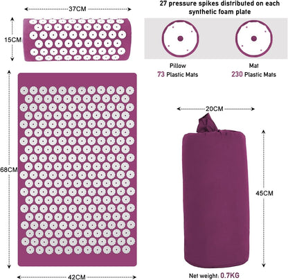 Set Tapis d'Acupression et Oreiller — Soulagement du Dos et Réduction du Stress