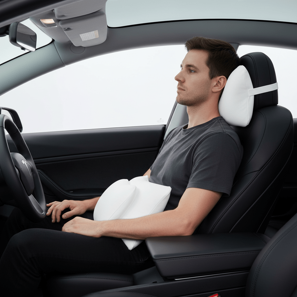 Premium Plush Car Headrest & Lumbar Support Set - Driver Comfort