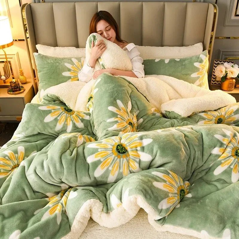 Thick Winter Blanket Set - Reversible Dual-Face Plush Comfort