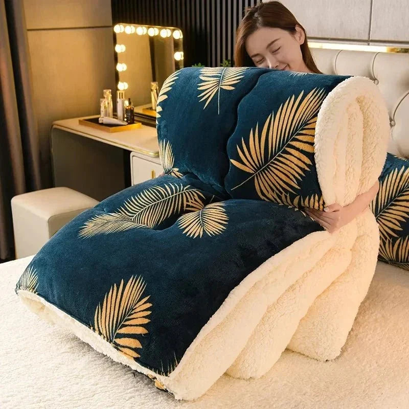 Thick Winter Blanket Set - Reversible Dual-Face Plush Comfort