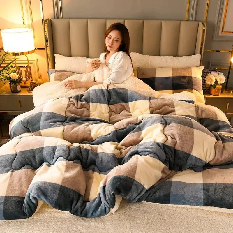 Thick Winter Blanket Set - Reversible Dual-Face Plush Comfort