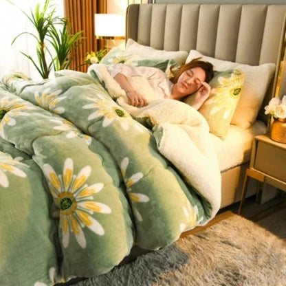 Thick Winter Blanket Set - Reversible Dual-Face Plush Comfort