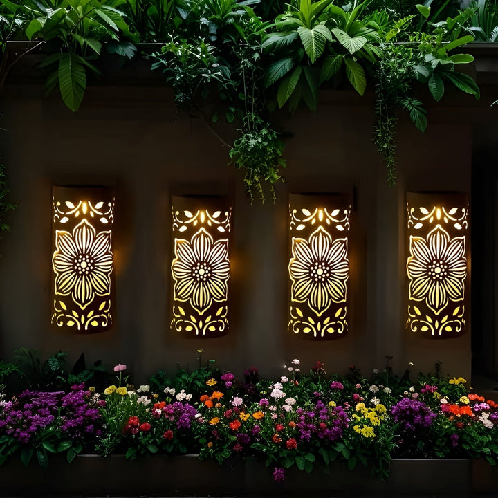 Applique Solaire Motif Floral Noir | Décoration Résistante Jardin et Terrasse
