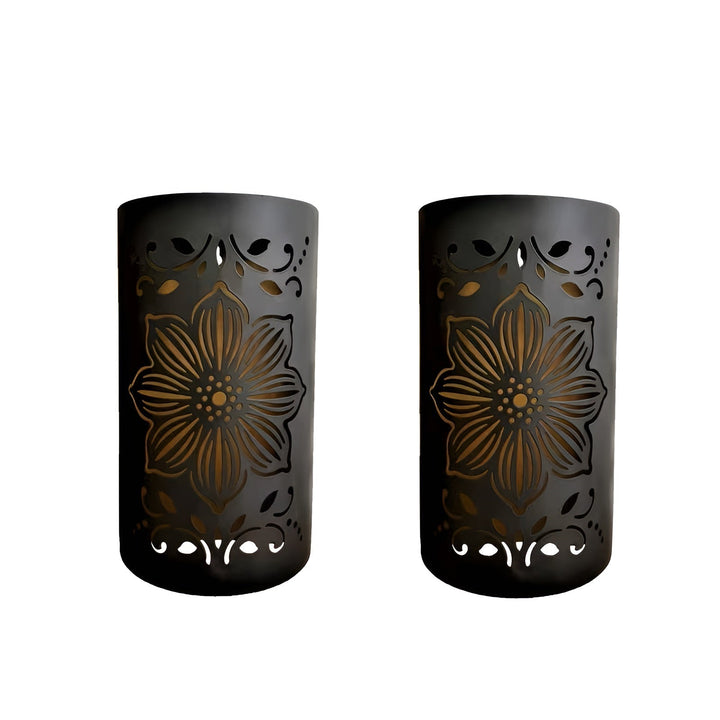 Applique Solaire Motif Floral Noir | Décoration Résistante Jardin et Terrasse