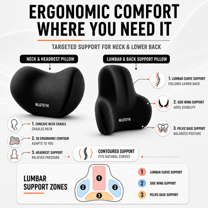 Cervical & Lumbar Car Support - Memory Foam Ergonomic Set