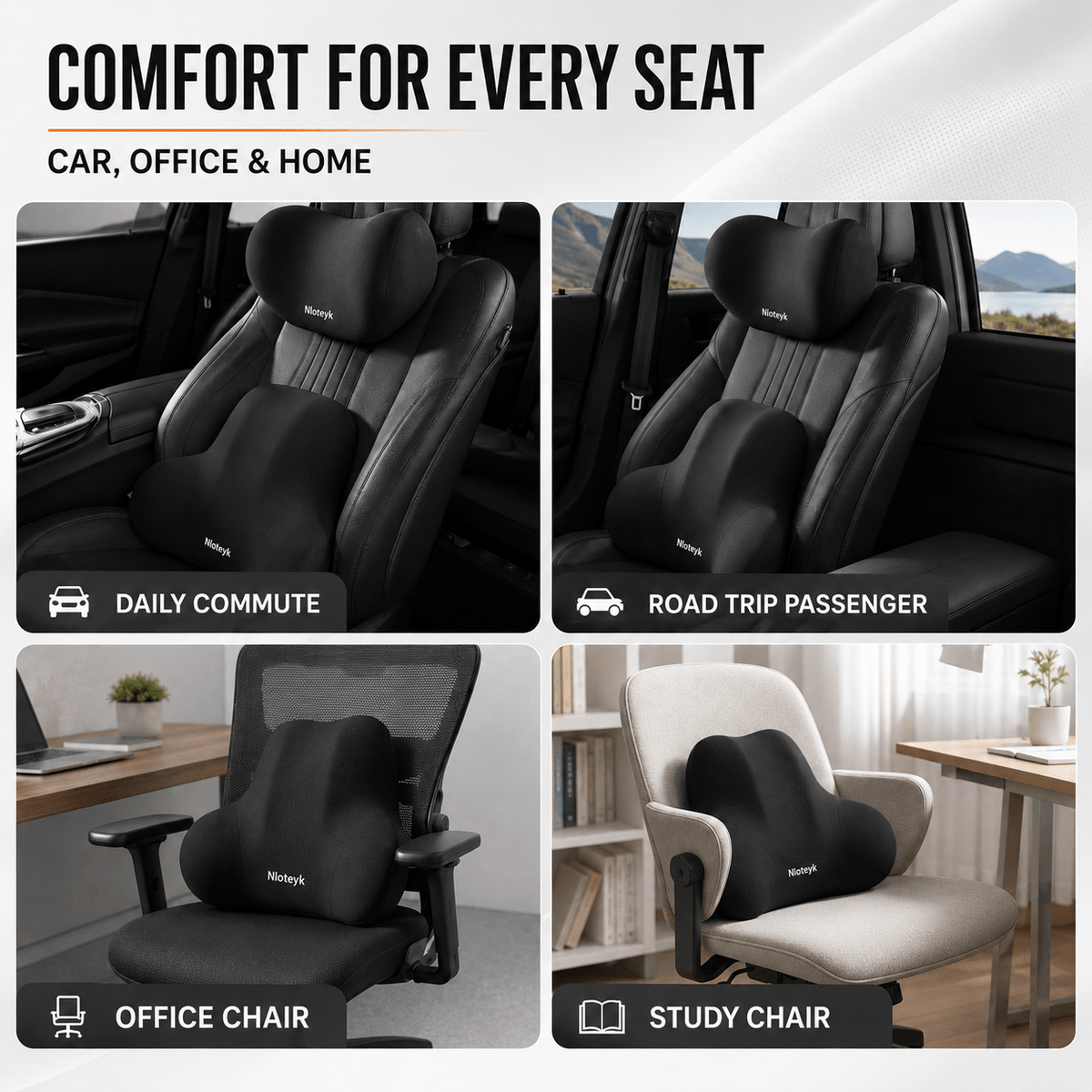 Cervical & Lumbar Car Support - Memory Foam Ergonomic Set