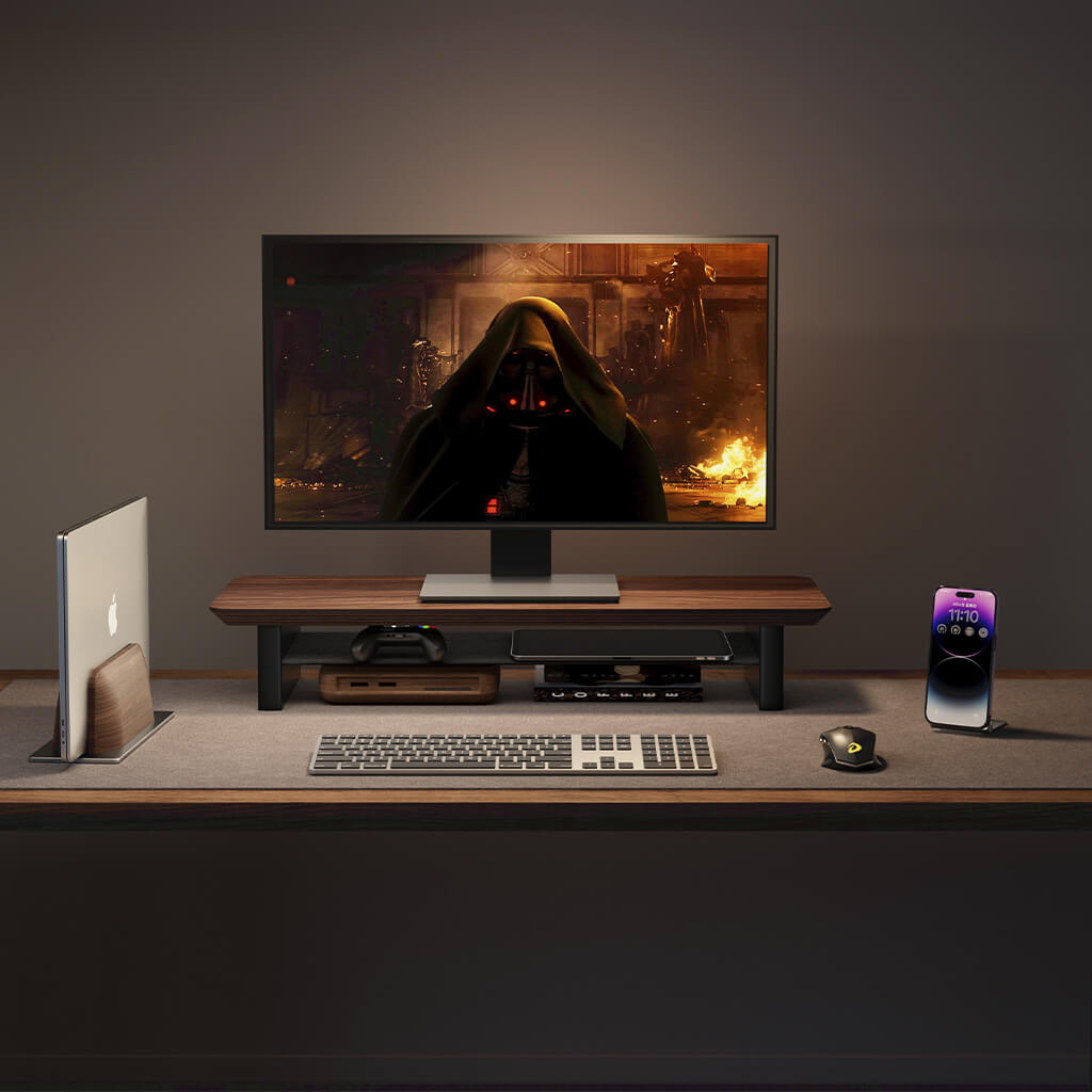 Rehausse-Écran Étagère de Bureau en Noyer — Ergonomie et Rangement