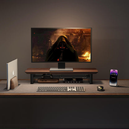Rehausse-Écran Étagère de Bureau en Noyer — Ergonomie et Rangement