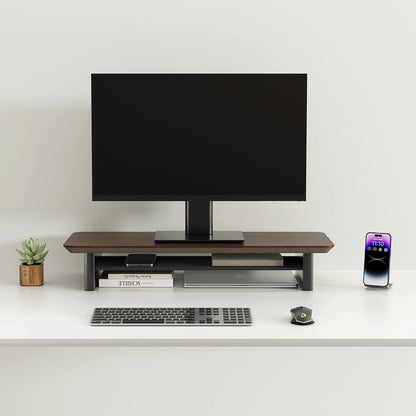 Rehausse-Écran Étagère de Bureau en Noyer — Ergonomie et Rangement