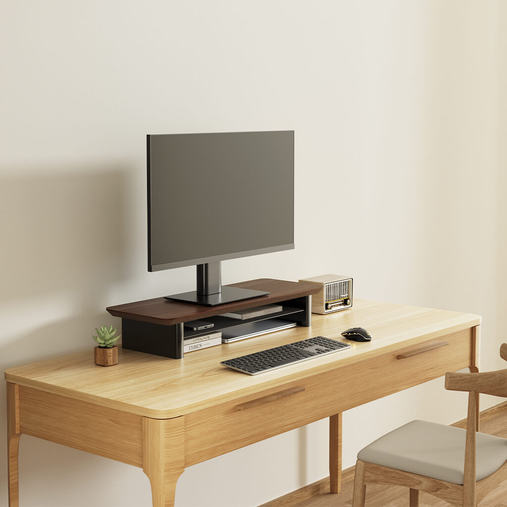 Rehausse-Écran Étagère de Bureau en Noyer — Ergonomie et Rangement