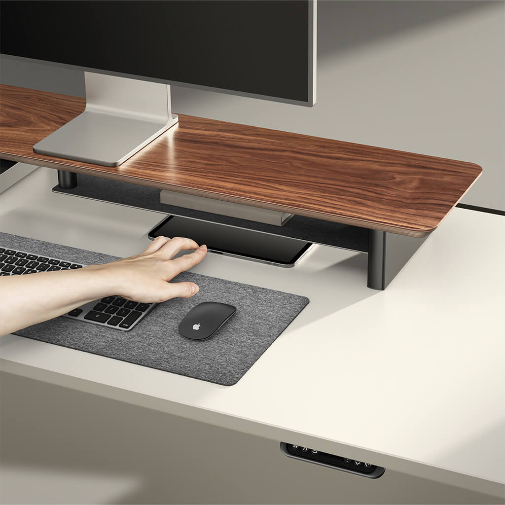 Rehausse-Écran Étagère de Bureau en Noyer — Ergonomie et Rangement