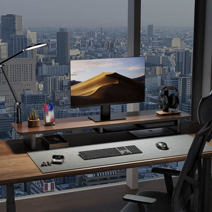 Rehausse-Écran Étagère de Bureau en Noyer — Ergonomie et Rangement