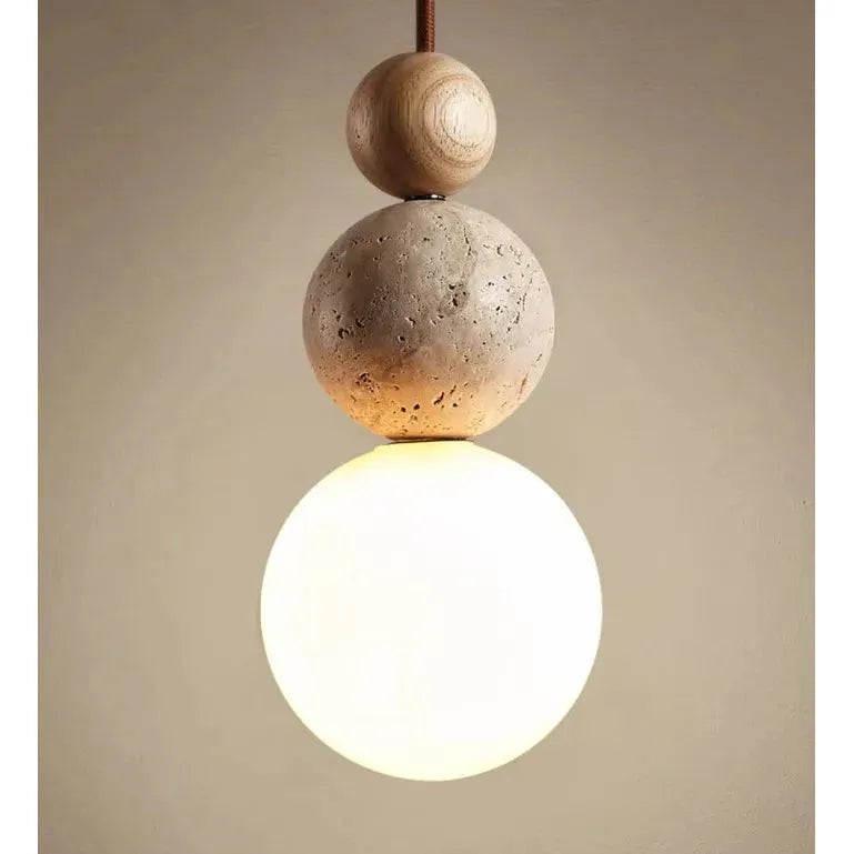 Suspension Travertin Pierre Naturelle Luxe | Crème Bois pour Salon Premium