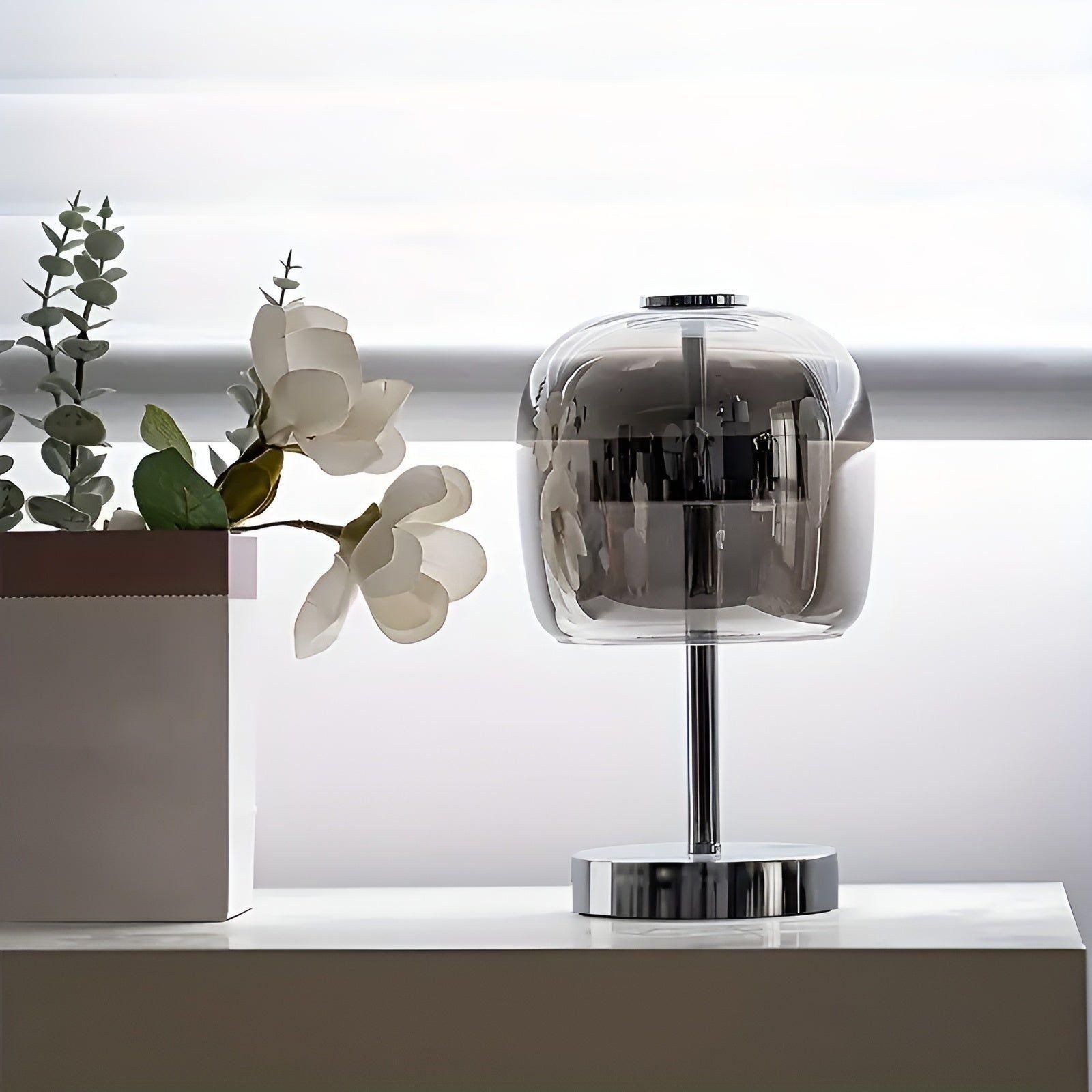 LuxShine Lampe Bureau Verre Doré Ambiance | Gris Fumé Élégant Sphère