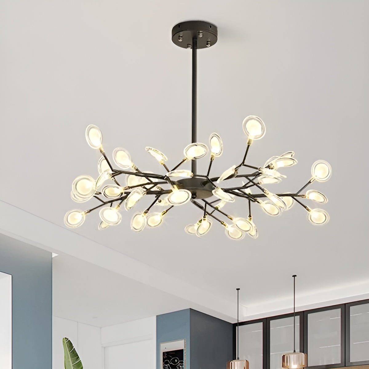 Lustre Branches et Lucioles Élégant | 30 Lumières Ambiance Féerique Noir